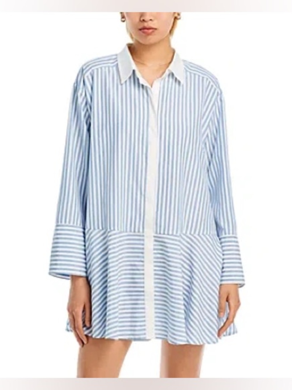 Aqua Light Blue and White Striped Mini Dress